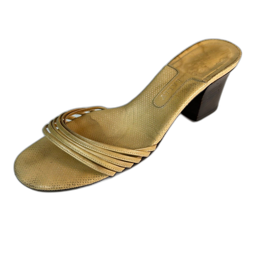 Bally Women's Tan Leather Strappy Block Heel Slip-On Mule Vintage Sandals Sz 7.5